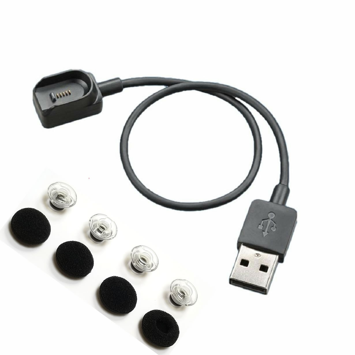 11" USB Charger + 4 M Eargels w/ Foams for Plantronics Voyager Legend Bluetooth