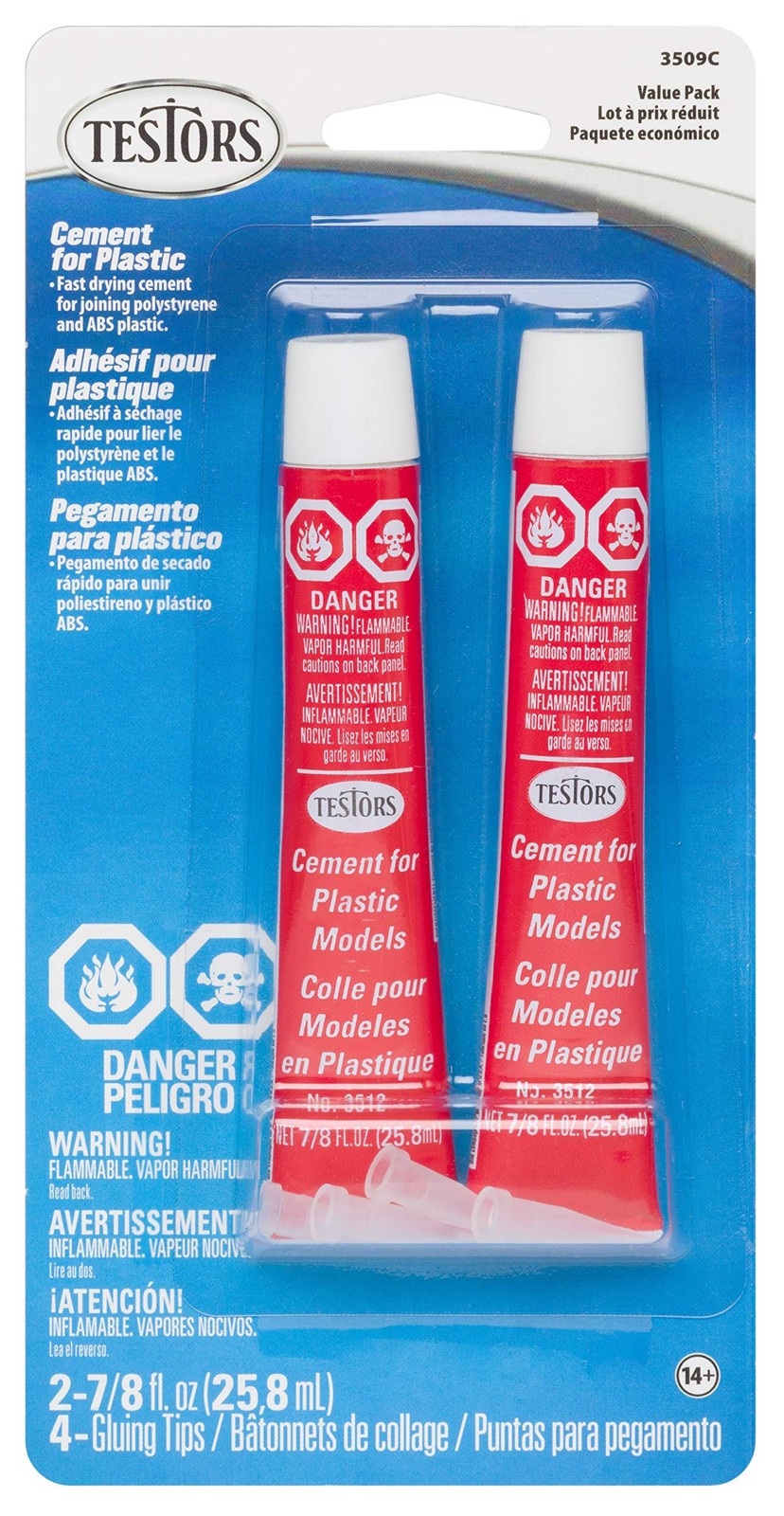 Testors 3509C Testors Plastic Cement Value Pack - 2 - 7/8 oz Tubes
