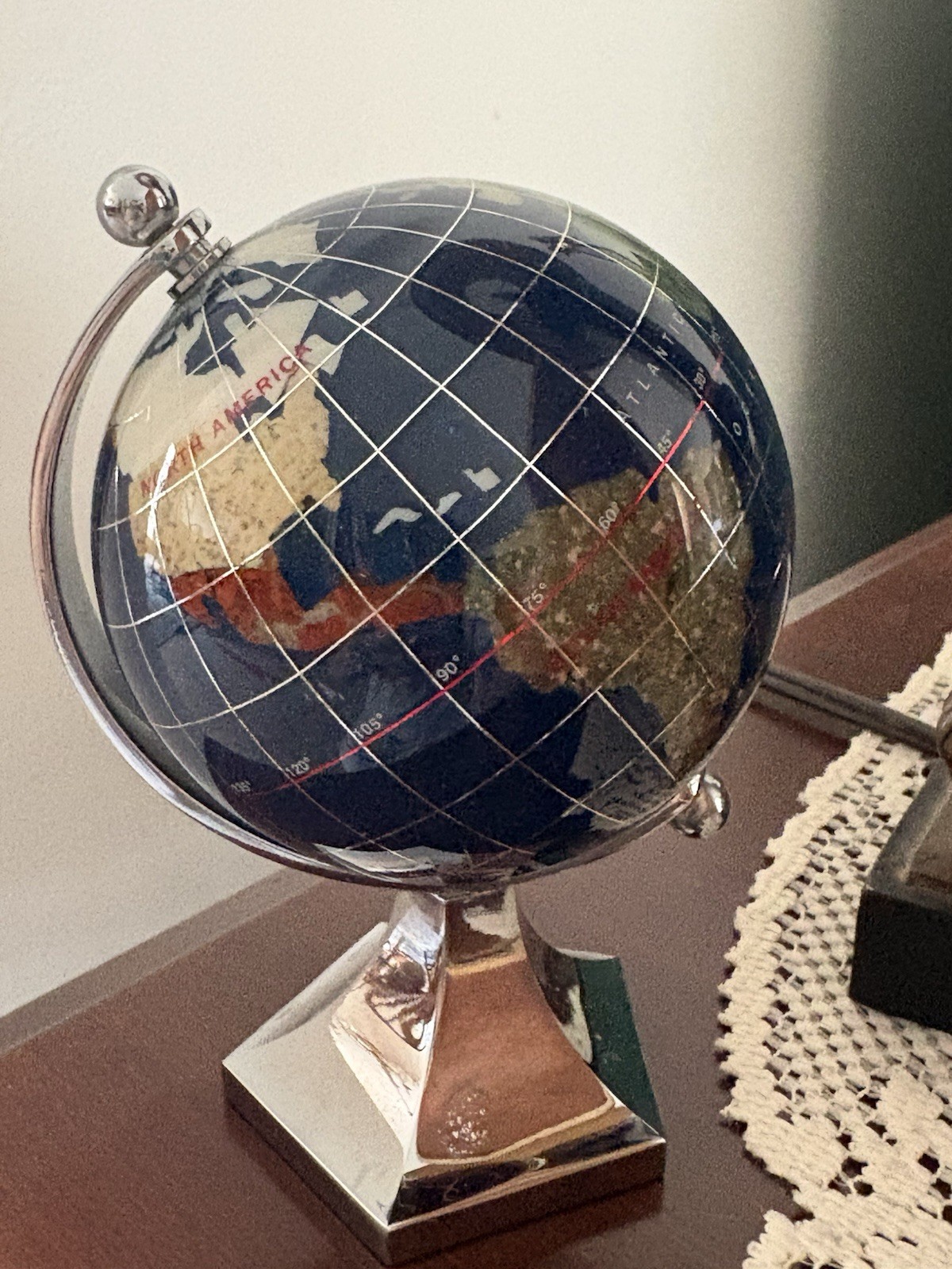 Vintage Gemstone World Globe 5.5 Inlaid Semi Precious Lapis Stones READ