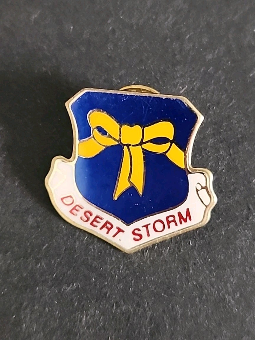 Rjkstamps Vintage 1991 Desert Storm Lapel Hat Shield Military Pin Yellow Ribbon