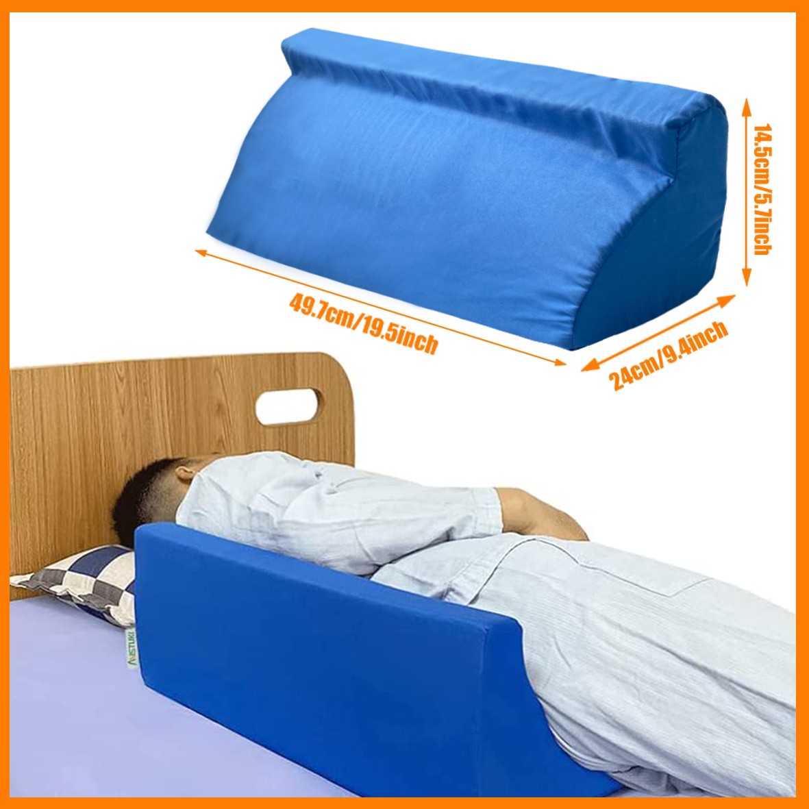 30° Incline Wedge Pillow Foam Bed For Side Sleeper Medical Elevated Bolster Blue