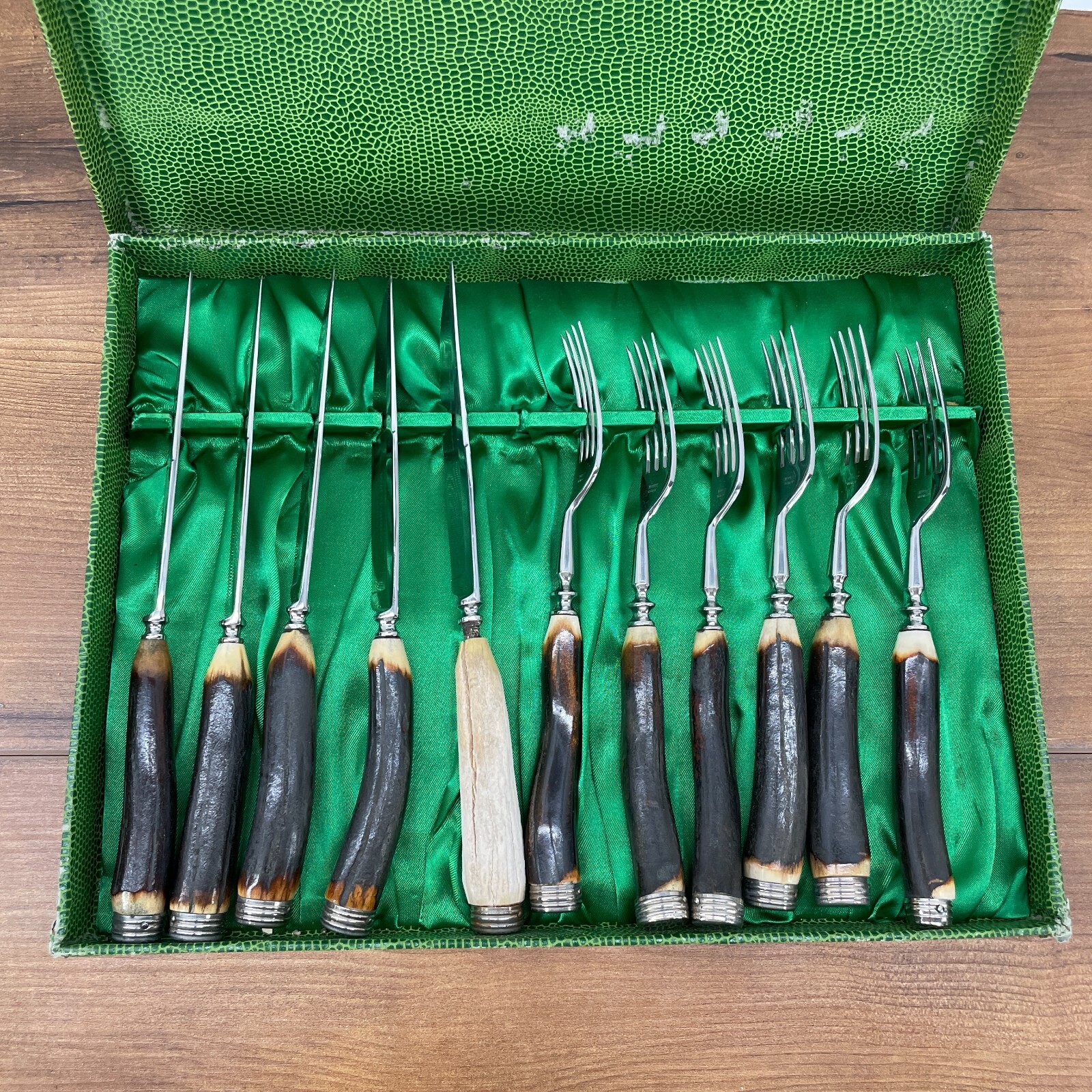Bone Stag Stainless Germany Cutlery Set 11 pc Knife Fork Rare READ