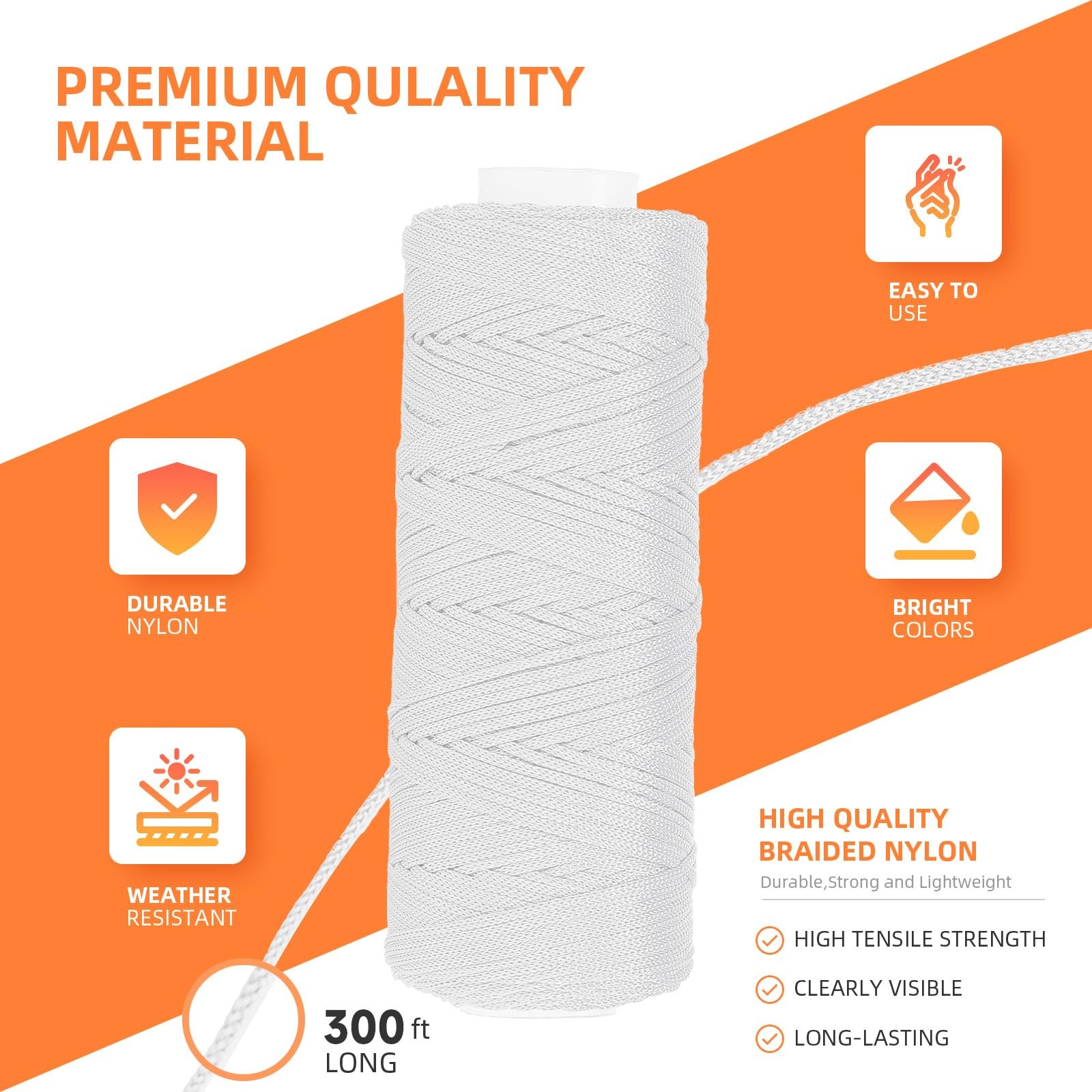 White Mason Line 300 Feet #18 Braided Nylon Twine for Masonry, Construction