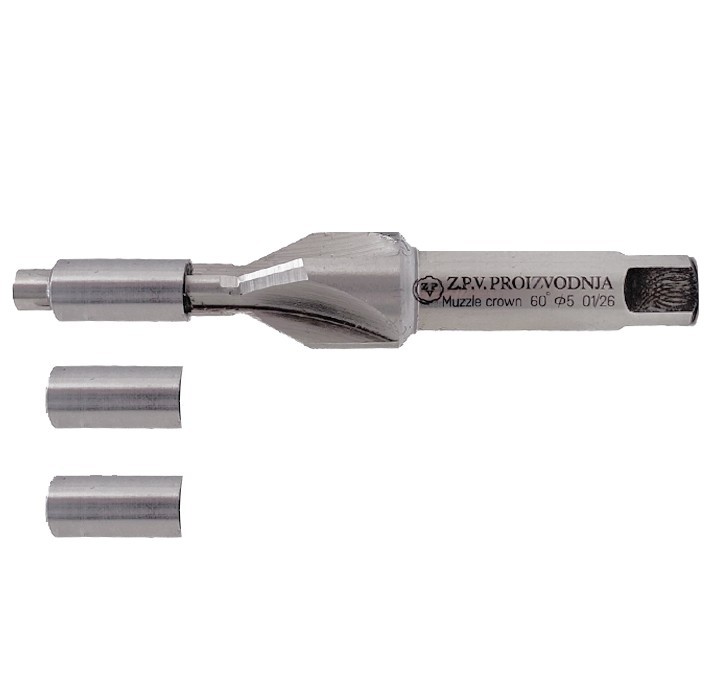 Muzzle Crowning Tool | 60 Degree | With 3 Pilots For 5.56mm, 22WMR, 22LR