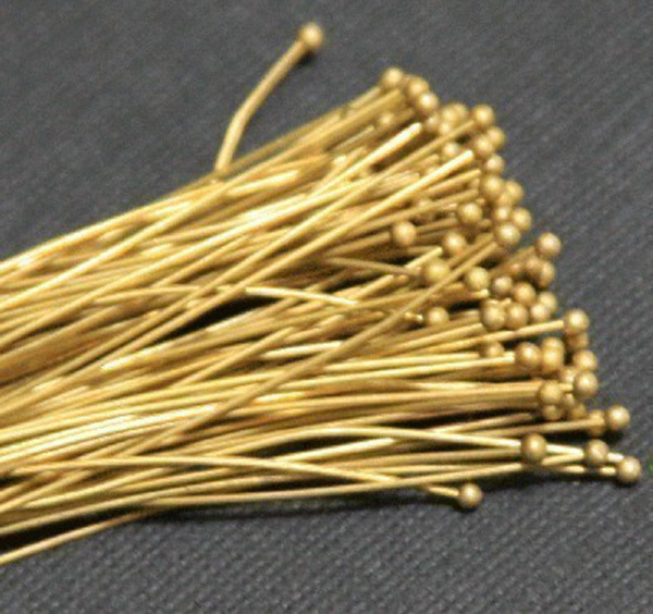 100 pcs of Raw Brass Ball end headpin - 2in - 24g