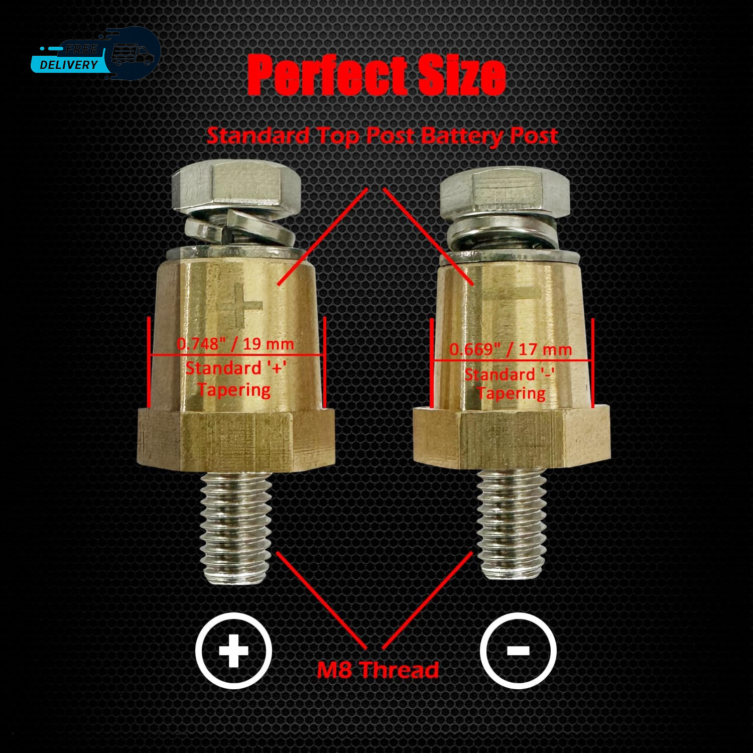 M8 Thread Brass Battery Terminal Charging Posts Battery Post Adapter (+/-)