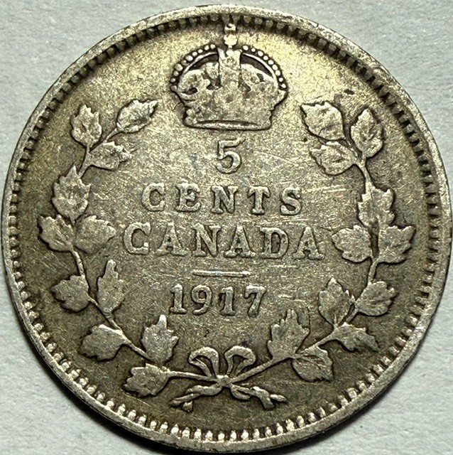 CANADA - George V - Silver 5 Cents - 1917 - Km-22 - FREE USA Shipping!