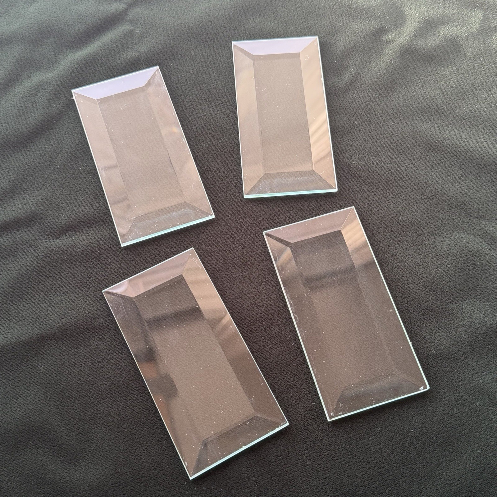 4x2” Rectangle Beveled Top Flat Back Stained Glass Supplies Clear Lot Of 4 VTG