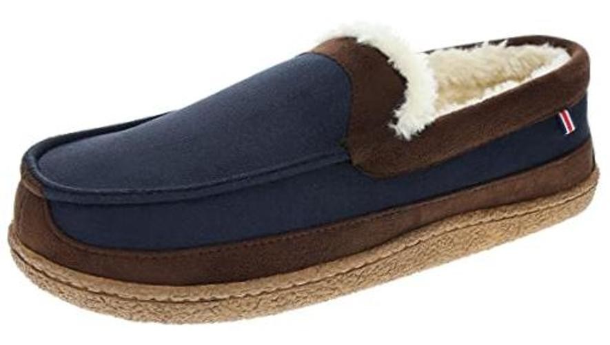 Men's Slipper with Memory Foam, Classic Soft Microsuede 8-9 Navy Blue