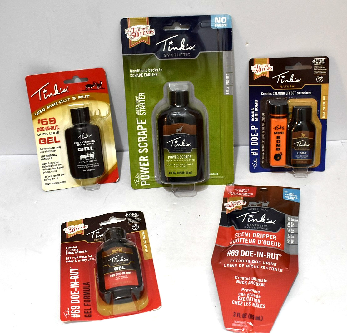 Tinks Whitetail Deer Lure Lot Gel, Doe-P, Power Scrape, Scent Dripper NEW