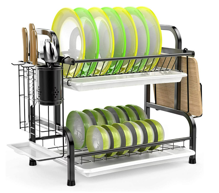 iSPECLE 2-Tier 304 Stainless Steel Dish Drying Rack Kitchen Counter HP08 - BLACK