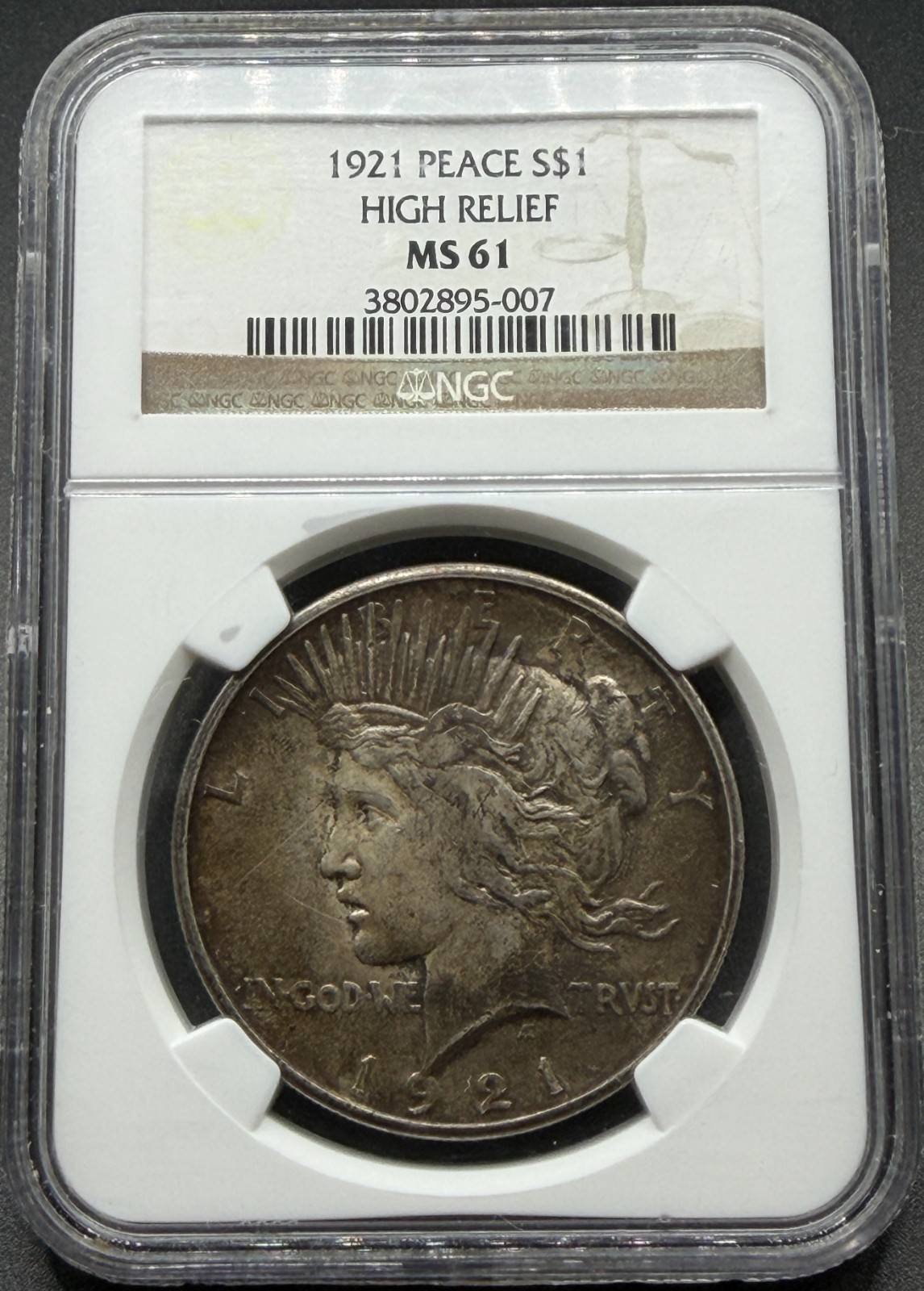 1921 HIGH RELIEF PEACE SILVER DOLLAR NGC MS61 07EGD26