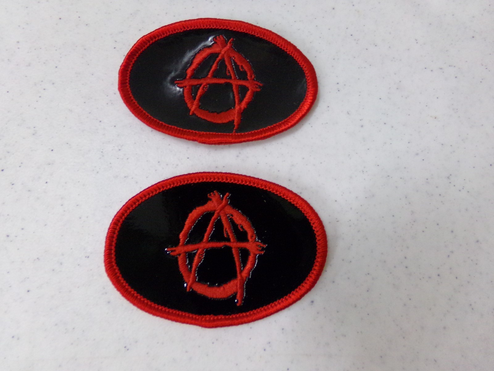 Lot of 2 Embroidered Hat or Jacket Patches ~ Black & Red Anarchy