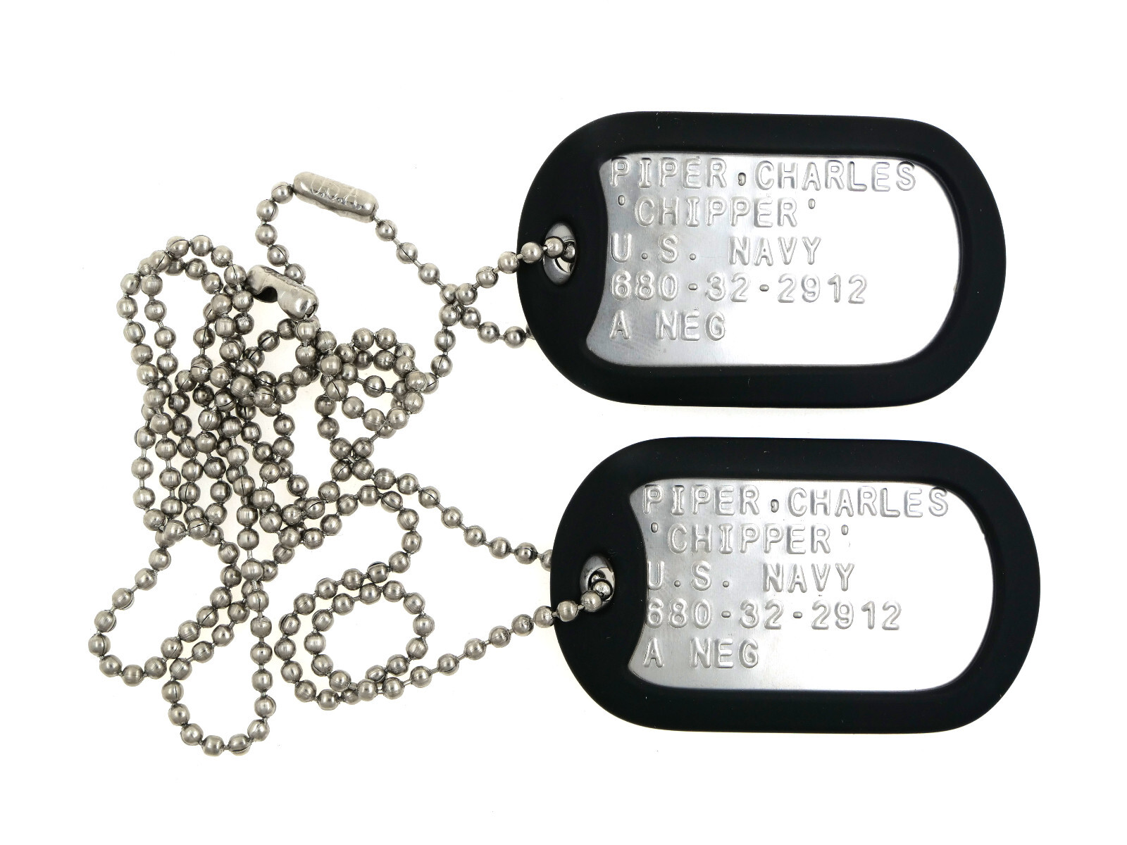 "Chipper" Top Gun Stainless Steel Military Dog Tags Cosplay Halloween Costume