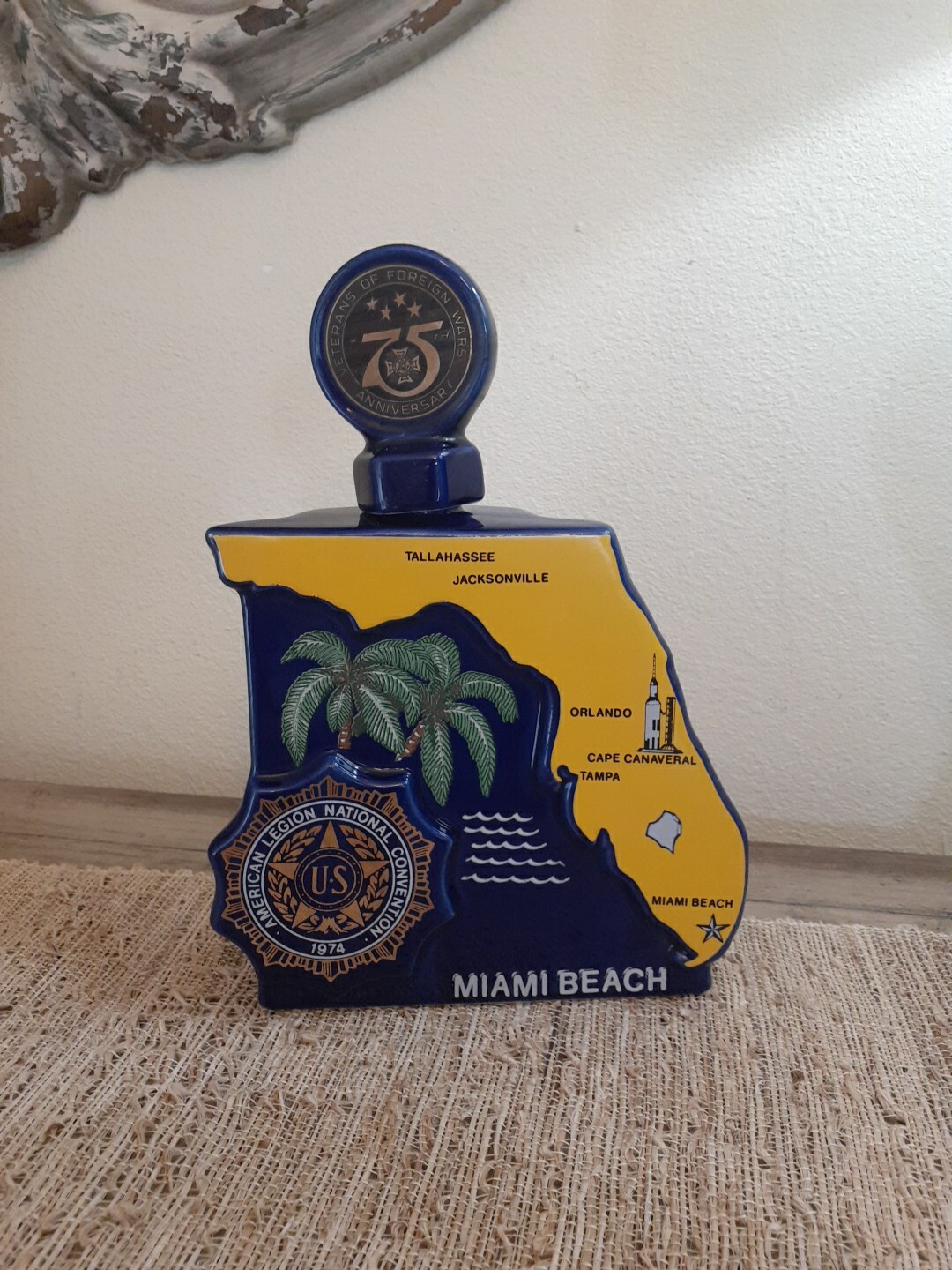 Ezra Brooks 1974 Whiskey Bottle Decanter  American Legion Convention Miami Beach