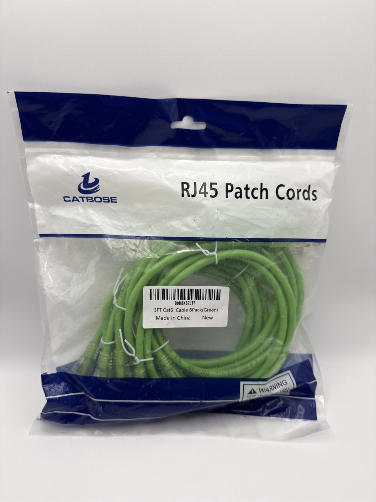 Catbose RJ45 Patch Cords 3ft Long Length - Color Green - 6 Pack - Brand New Seal