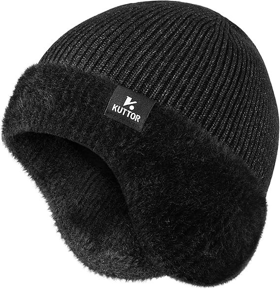 Winter Knit Beanie Hat Fleece Lined Warm Thermal Cap with Fleece Lined Earflaps