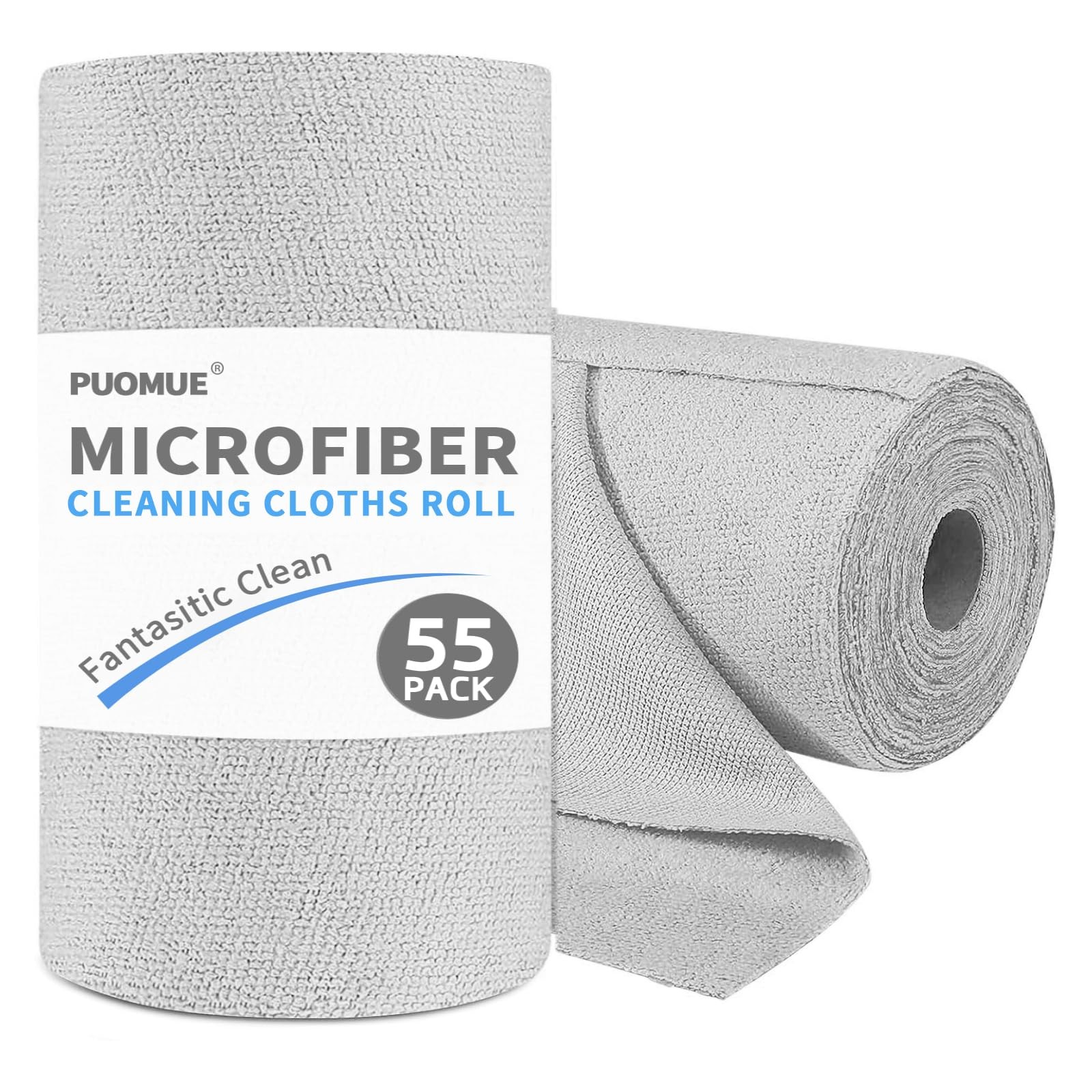Puomue 55 Pack Microfiber Cleaning Cloth Roll, Tear Away 9”X11”-55PK, Grey