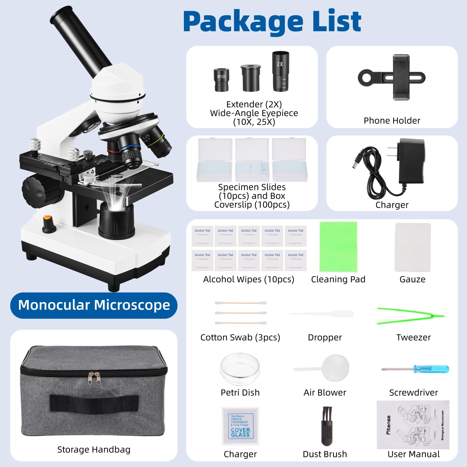 Microscope for Adults Kids,40X-2000X Monocular Microscope Kit for Home School...