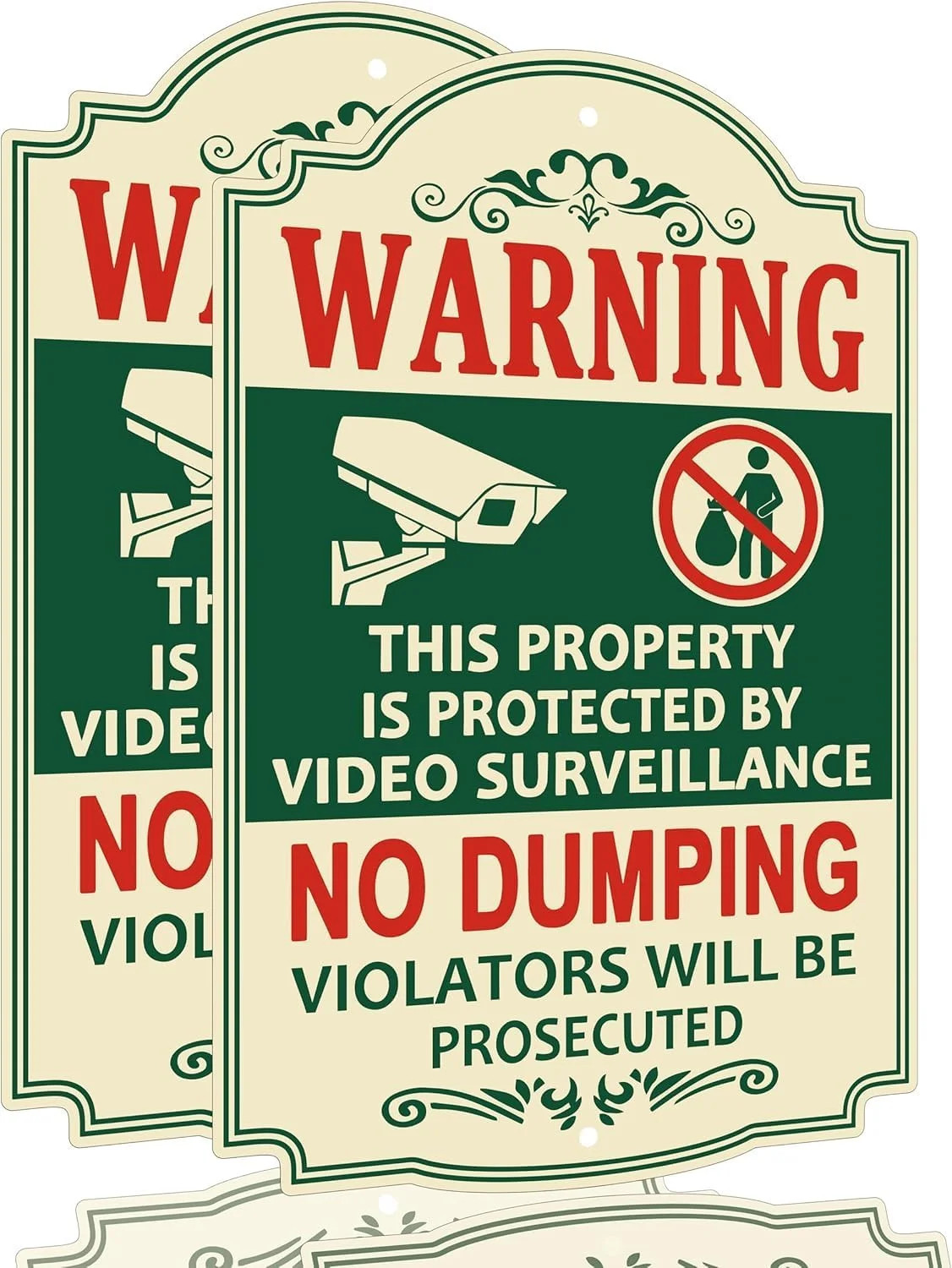2 Pack No Dumping Sign 12"x18" - Private Property Video Surveillance Warning Sig