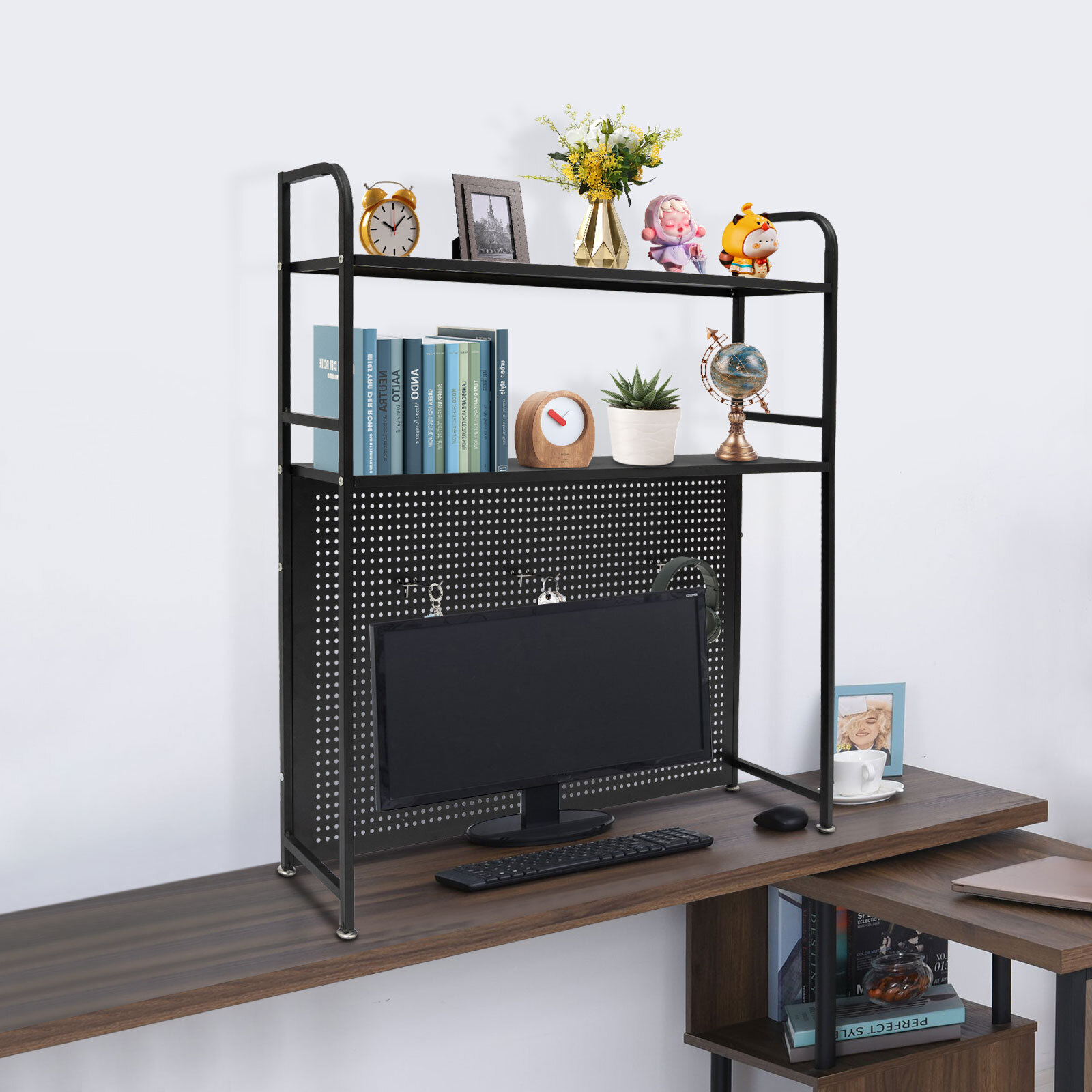 Desktop Bookshelf, Countertop Storage Rack with 2 Shelves for Computer