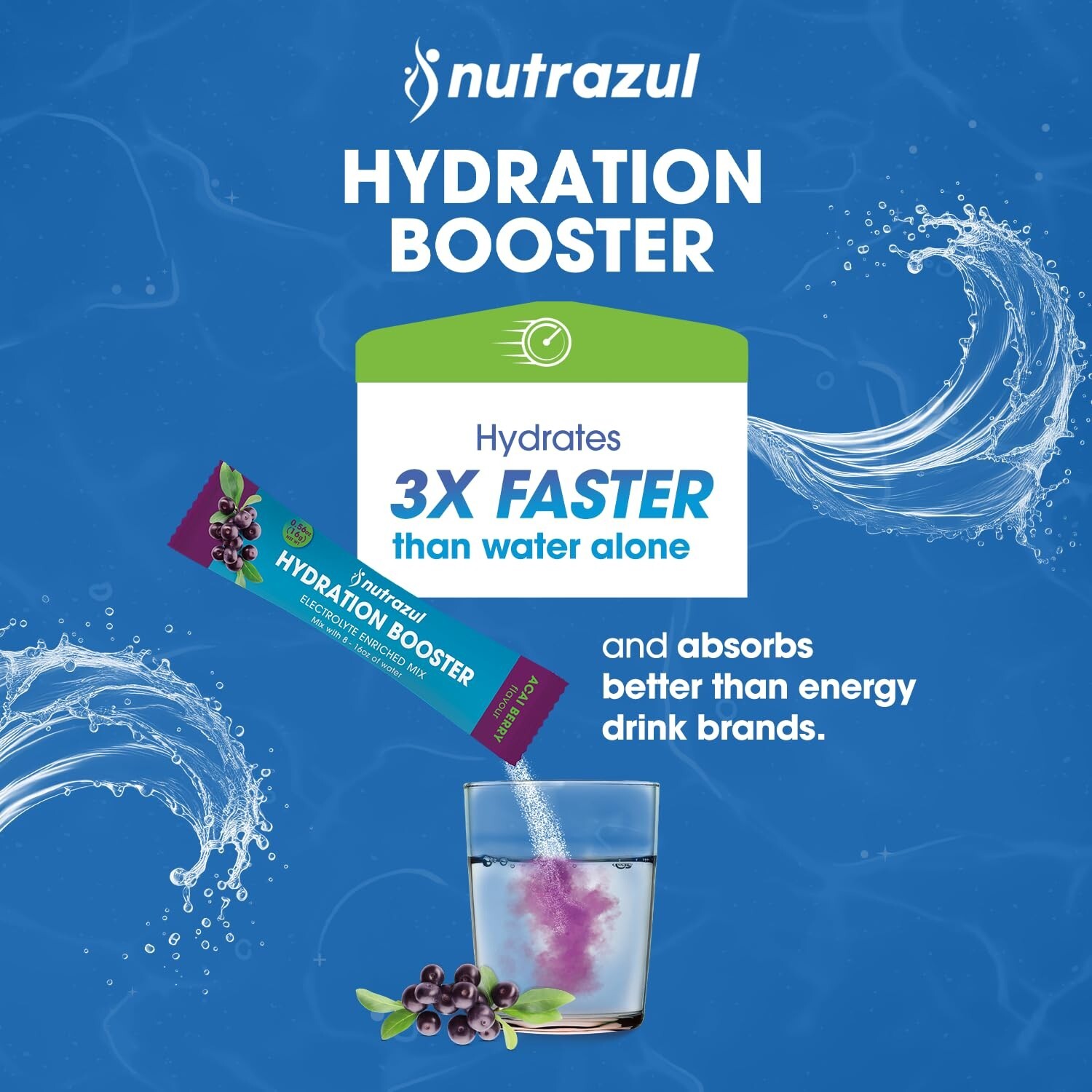 Rapid Hydration Booster Electrolyte Enriched Supplement Powder Acai Flavor