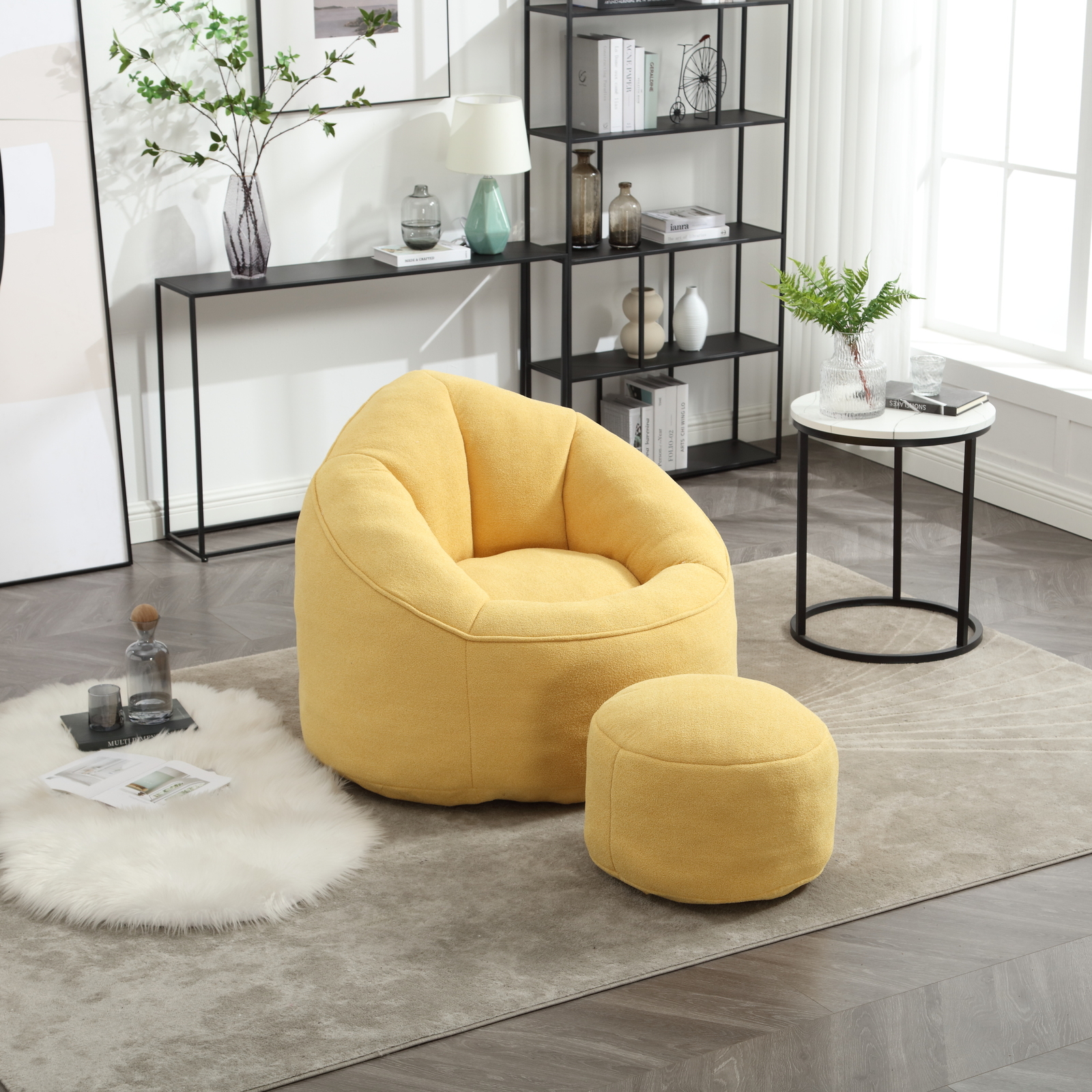 Bean Bag Sofa Chair High Pressure Foam BeanBag Chair with Padded Footrest Yellow