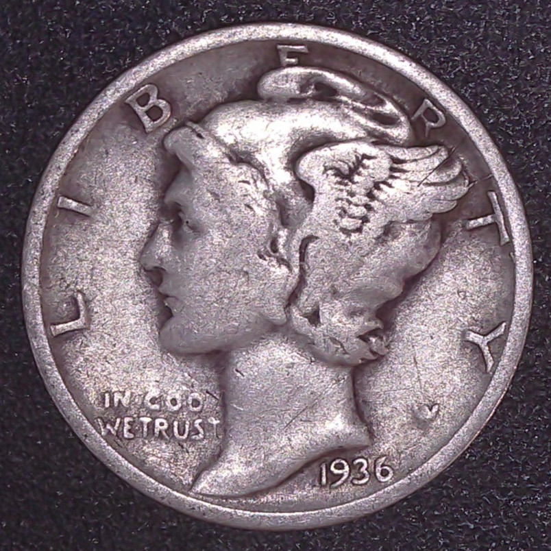 1936-P Mercury Winged Liberty .10c Dime 90% SILVER Philadelphia Mint