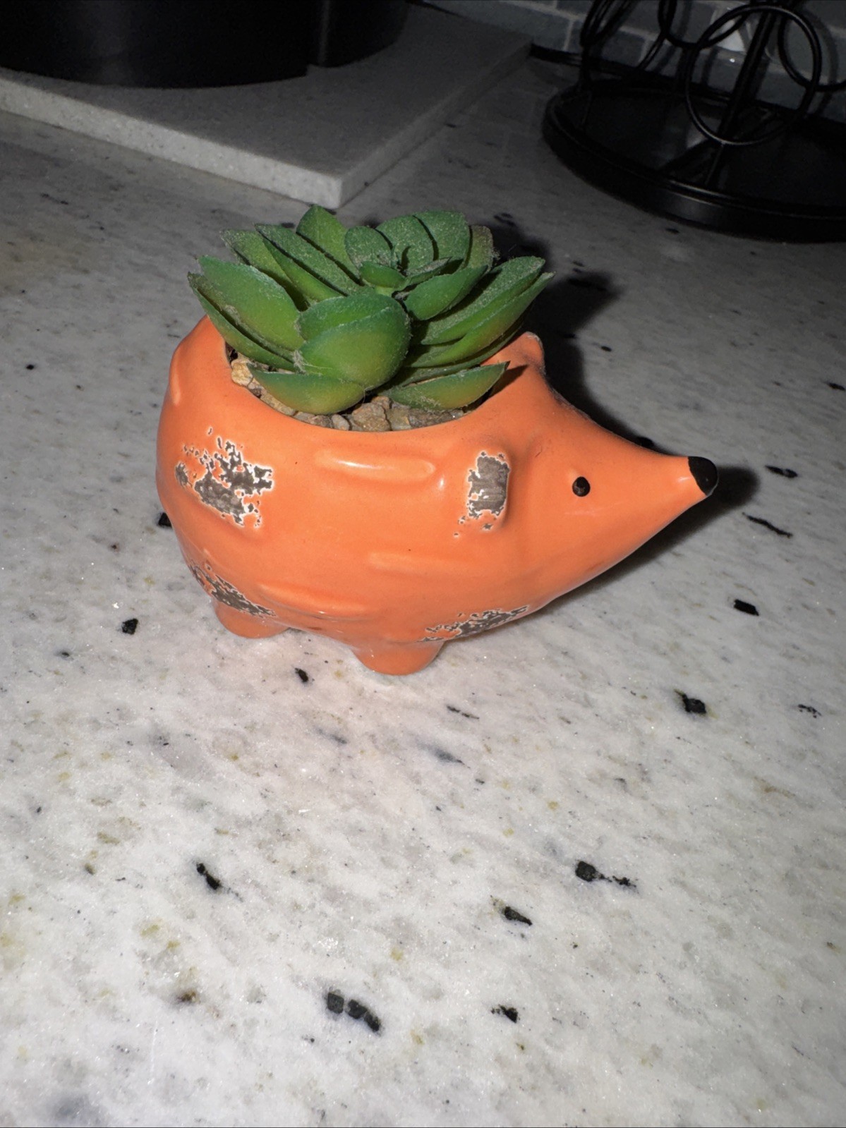 Small Hedgehog Artificial Succulent Cactus Orange Planter - Adorable!