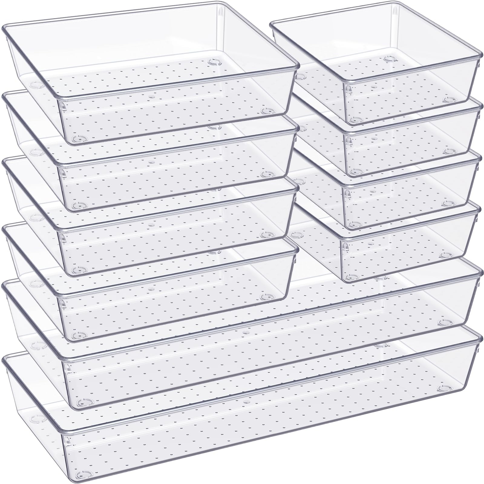 Drawer Organizer 10 Pack Large Clear Plast Set 3 Size Versatile Bathroom and ...