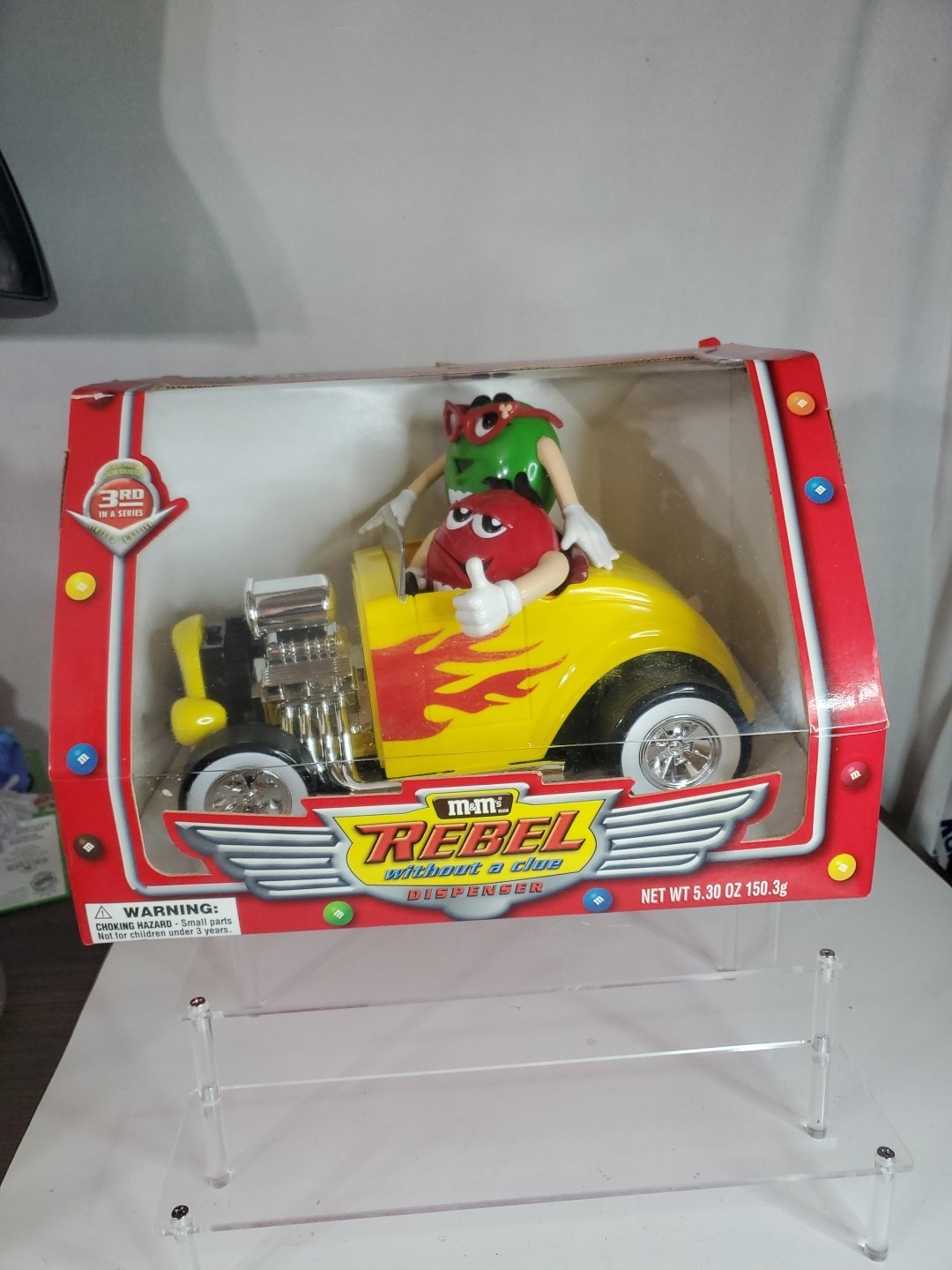 Vintage M&M Candy Rebel Without A Clue Yellow Hot Rod Candy Dispenser New