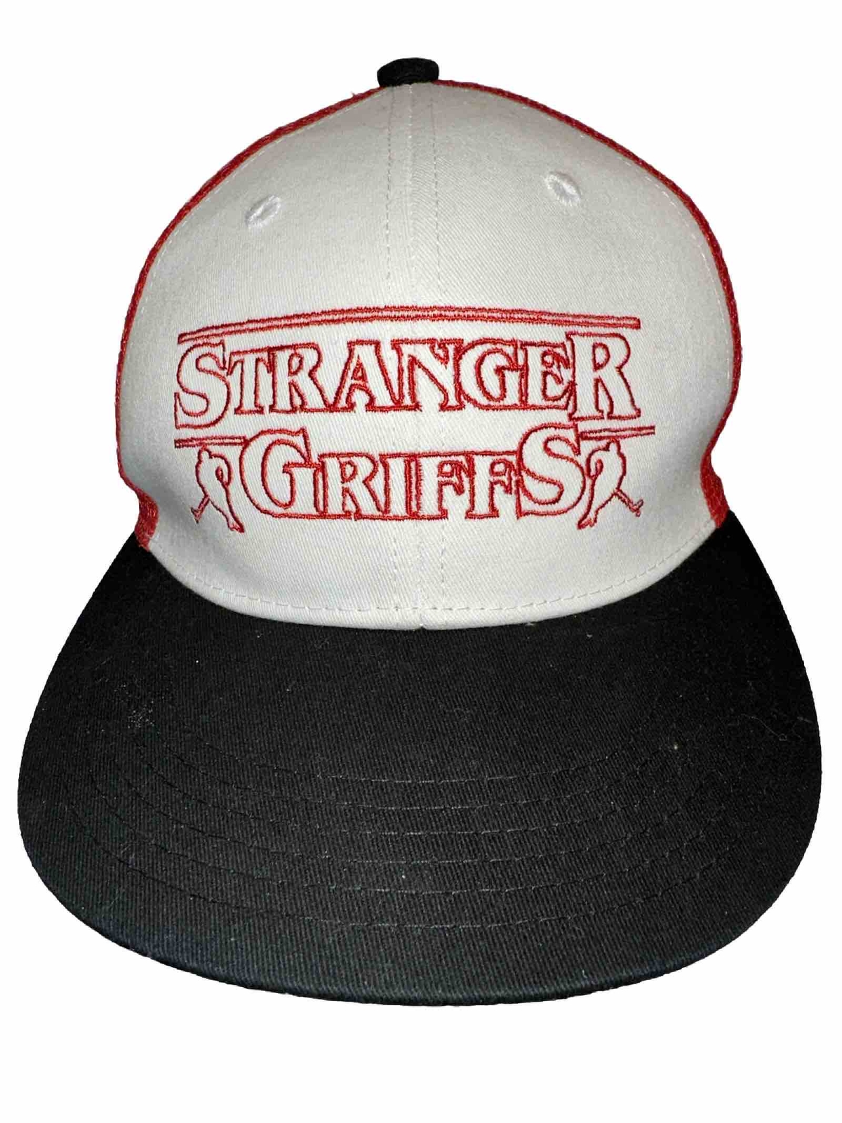Stranger Griffs Hockey Trucker Hat Cap White Fabric Red Mesh Snapback Melonwear