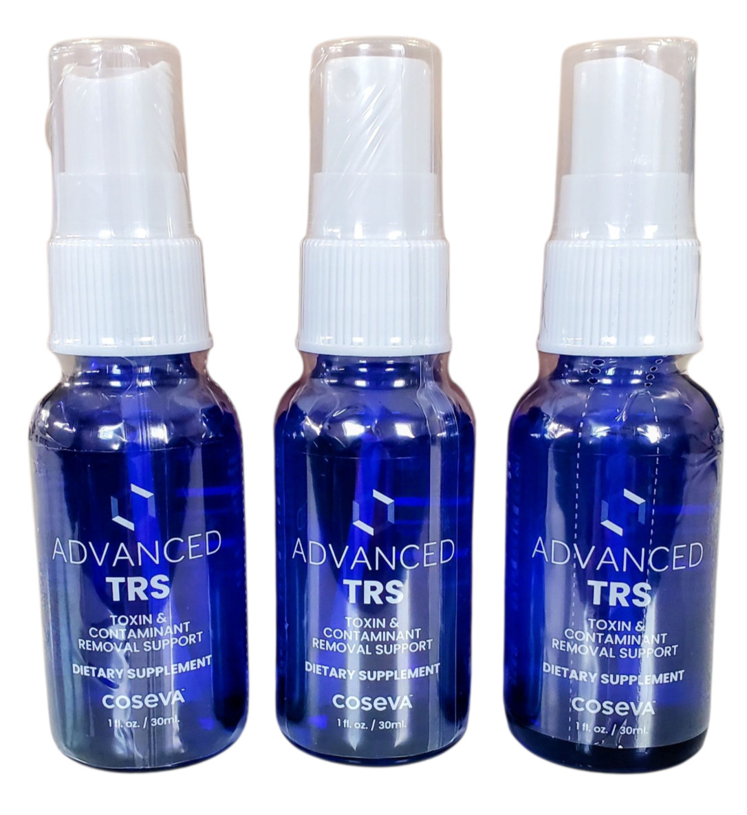 3 PACK Glass Bottle Advanced TRS Coseva Toxin Contaminant Removal Cleanse Detox