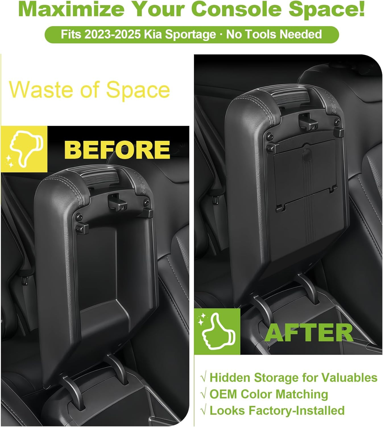 Console Hidden Storage Box Kia Sportage 2023 2024 2025 Armrest Lid Center Secret