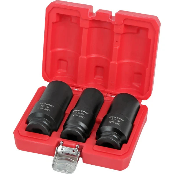 Weighted Impact Socket Set 1/2 6-Point 3-Piece 17mm 19mm 21mm CR-MO