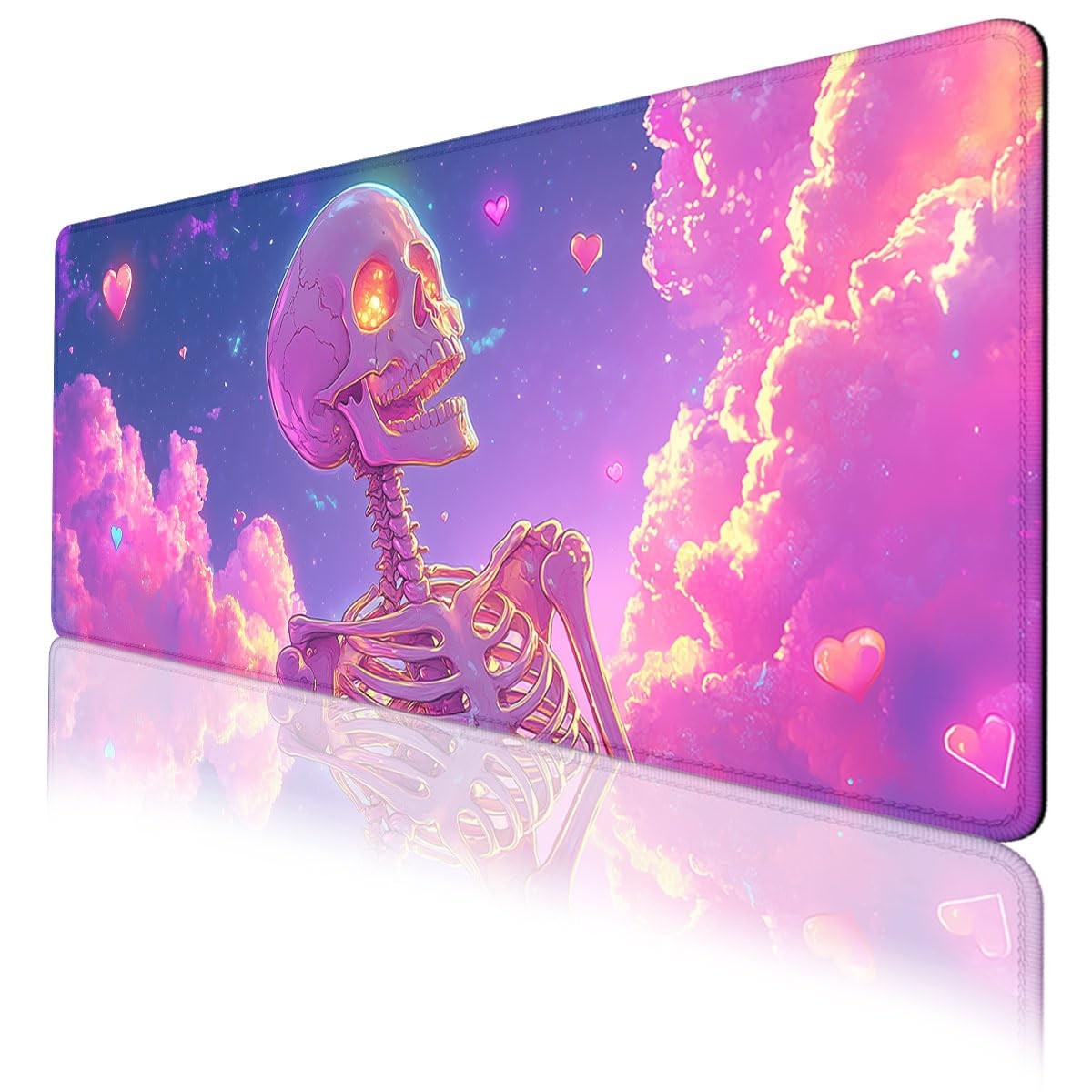 Cute Cartoon Skeleton Gaming Mouse Pad Pink and Purple Cloud Extended Mousepa...