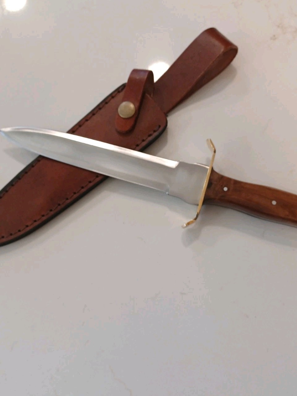 Teton Toothpick 12" Wood Handle Brass Bolster Leather Sheath Well Made. Nice