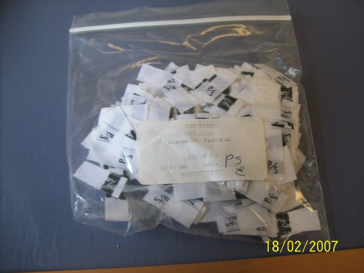 P/S Clothing Size Tag label Qty 500 New