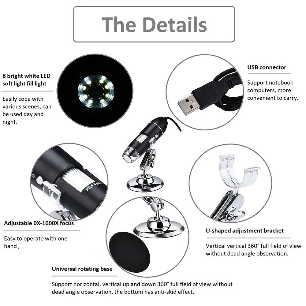 1600X Focus Microscope 3in1 HD Digital Microscope Electron USB Microscope
