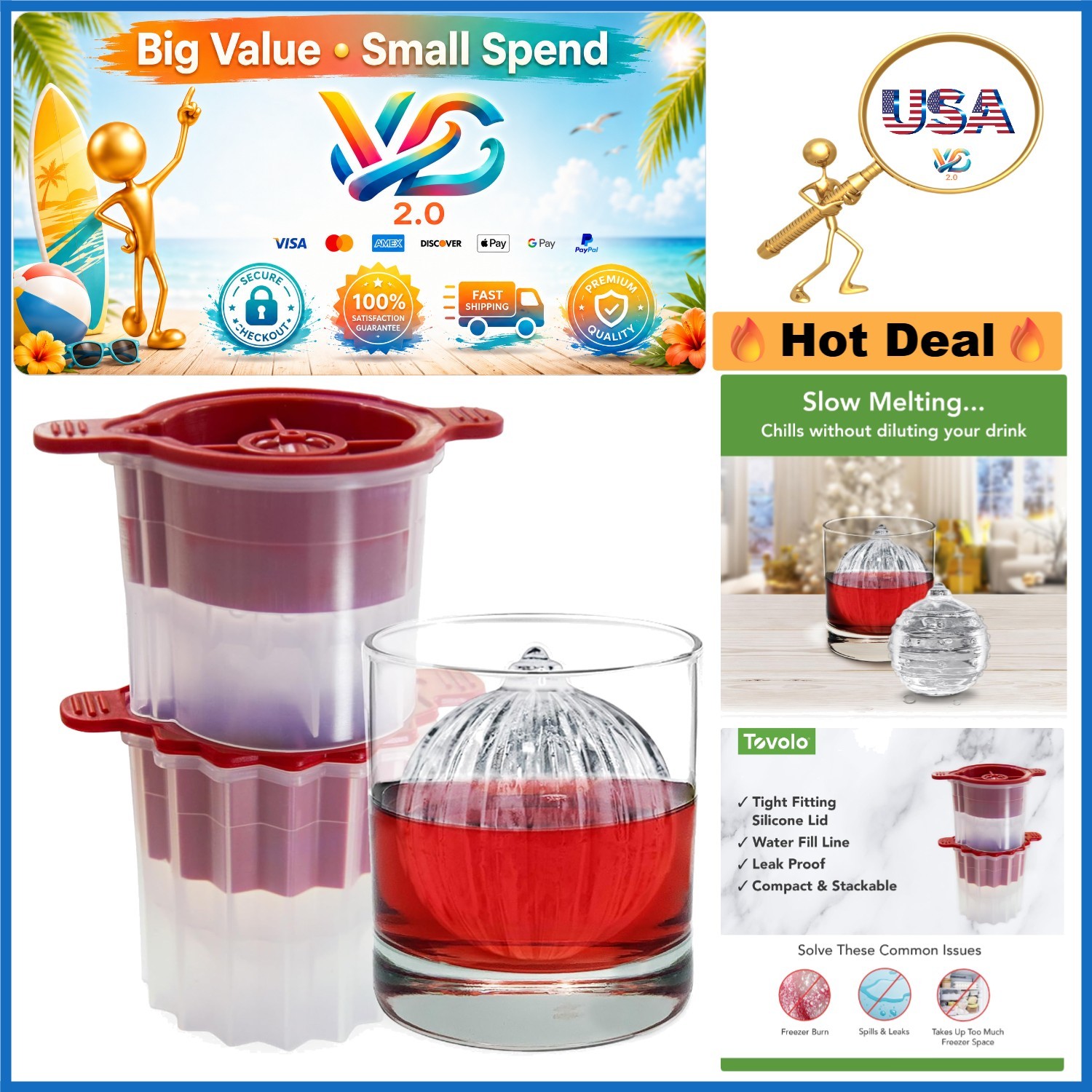 Set of 2 Christmas Ornament Ice Molds - Dots & Stripes Silicone Stacking Free...