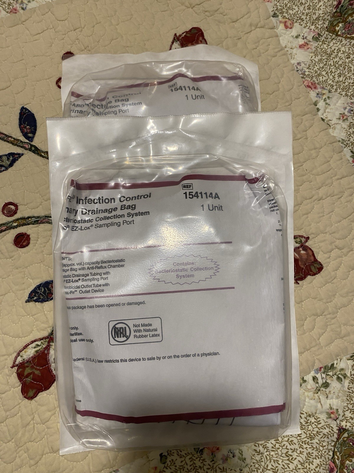 (2) Bard #154114A Urinary Meter Bags Bard® IC Anti-Reflux Valve Sterile 2000 mL