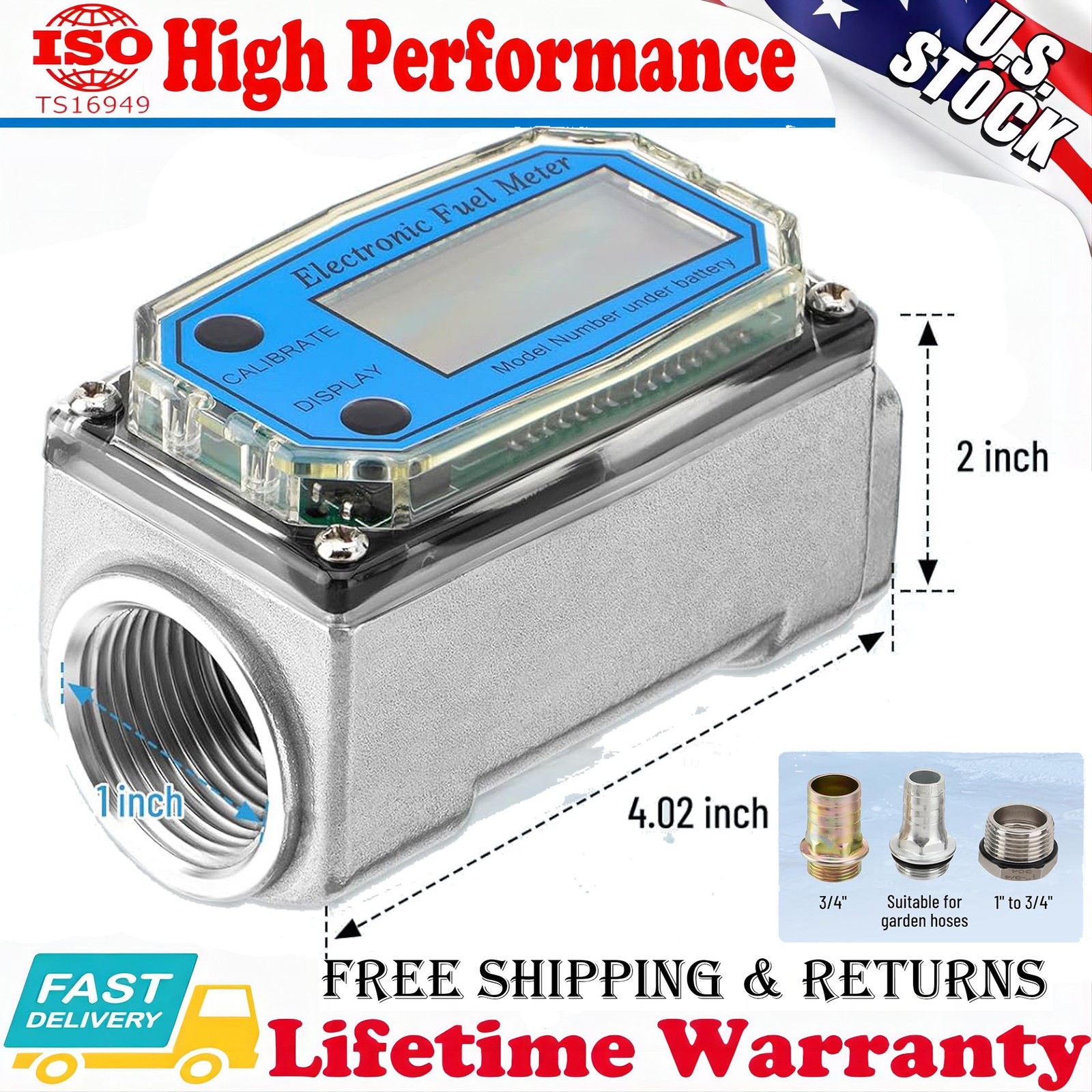 20-120 LPM Digital Turbine Flow Meter Fuel Flow Meter Water Flow Meter 1 Inch US