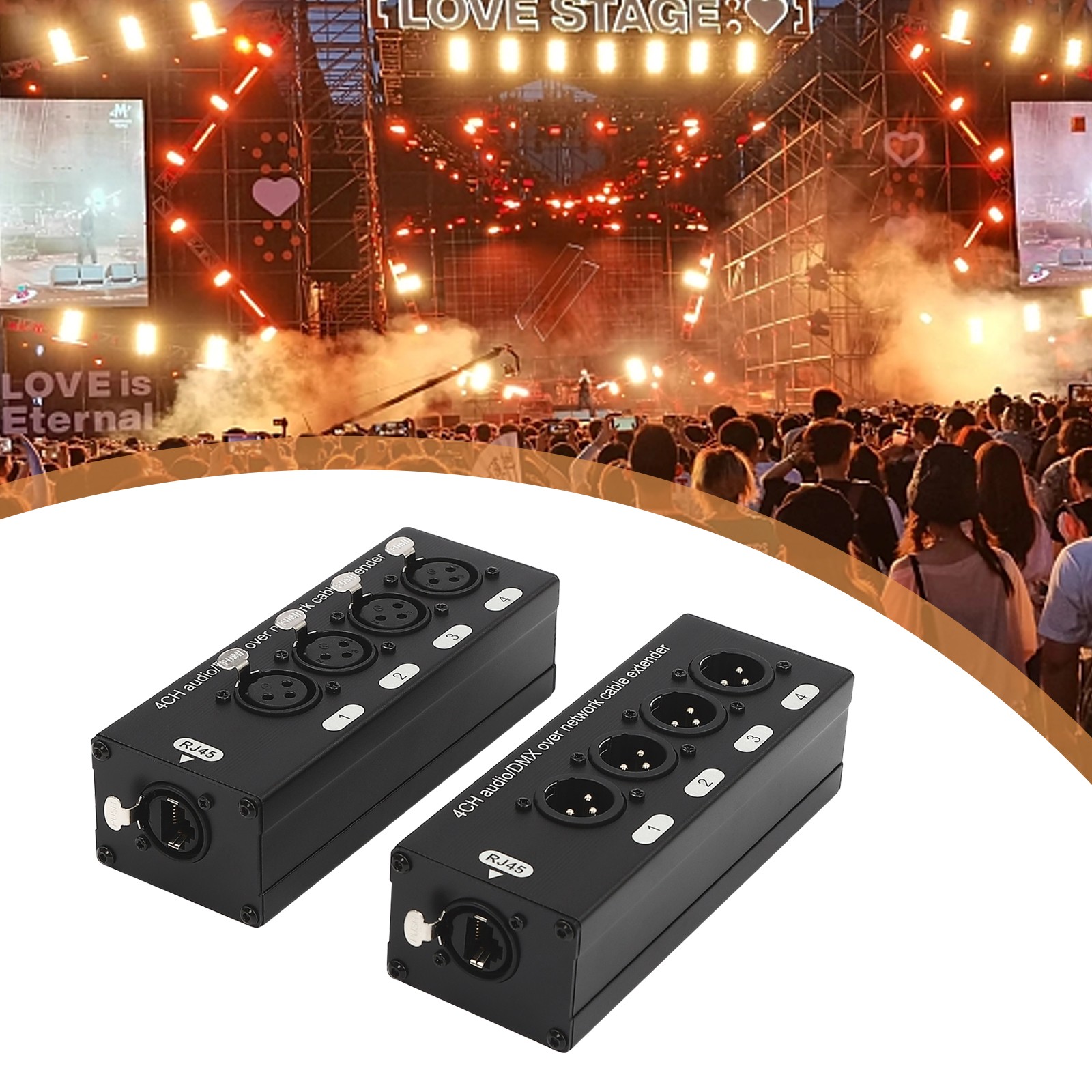 2PCS 4 Channel XLR Male Female to Single Ethercon Audio Network Cable Extender