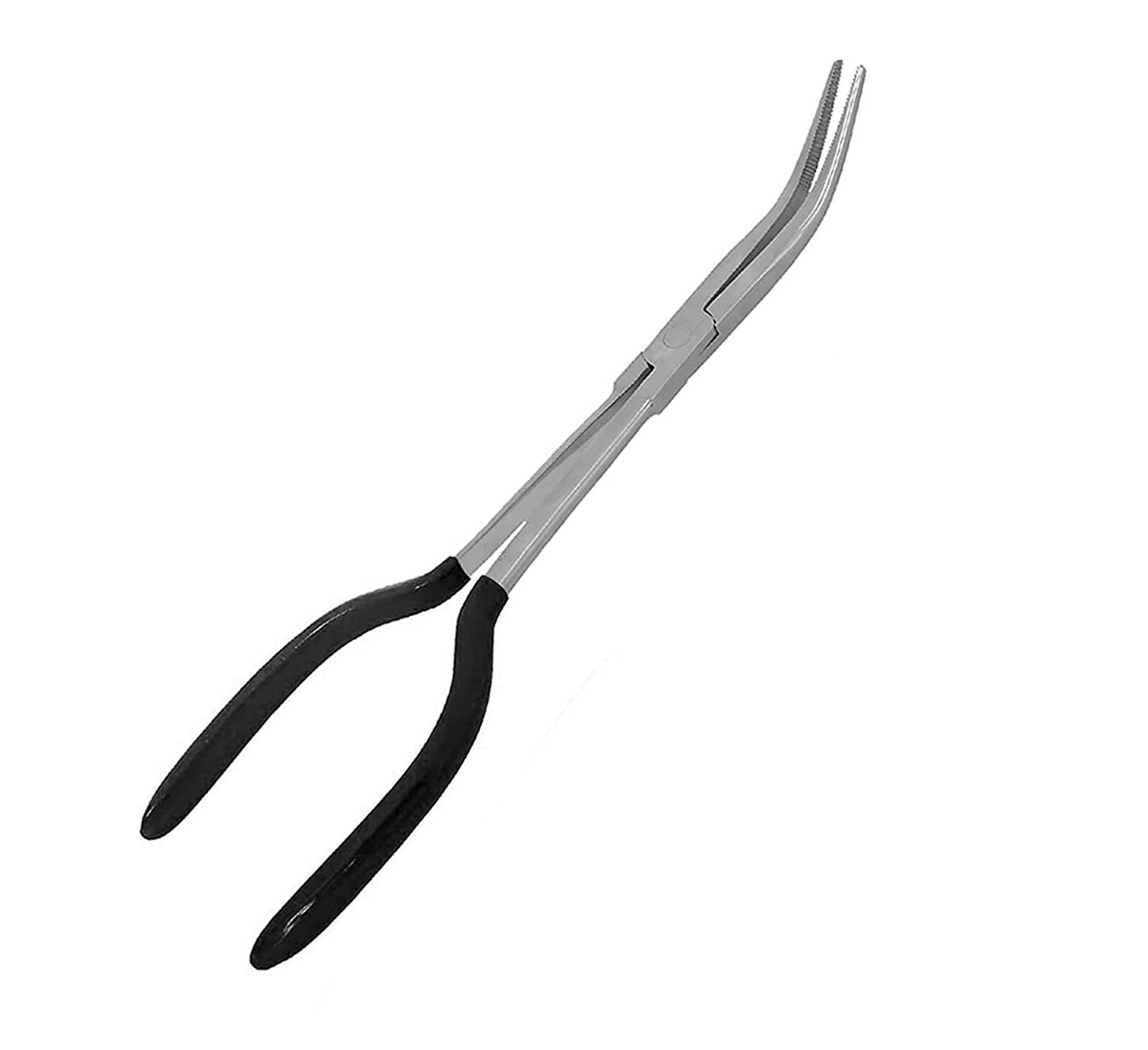 New 11'' Extra Long Reach Needle Nose Plier Curved W/Soft Grip Blk Handle PL-067