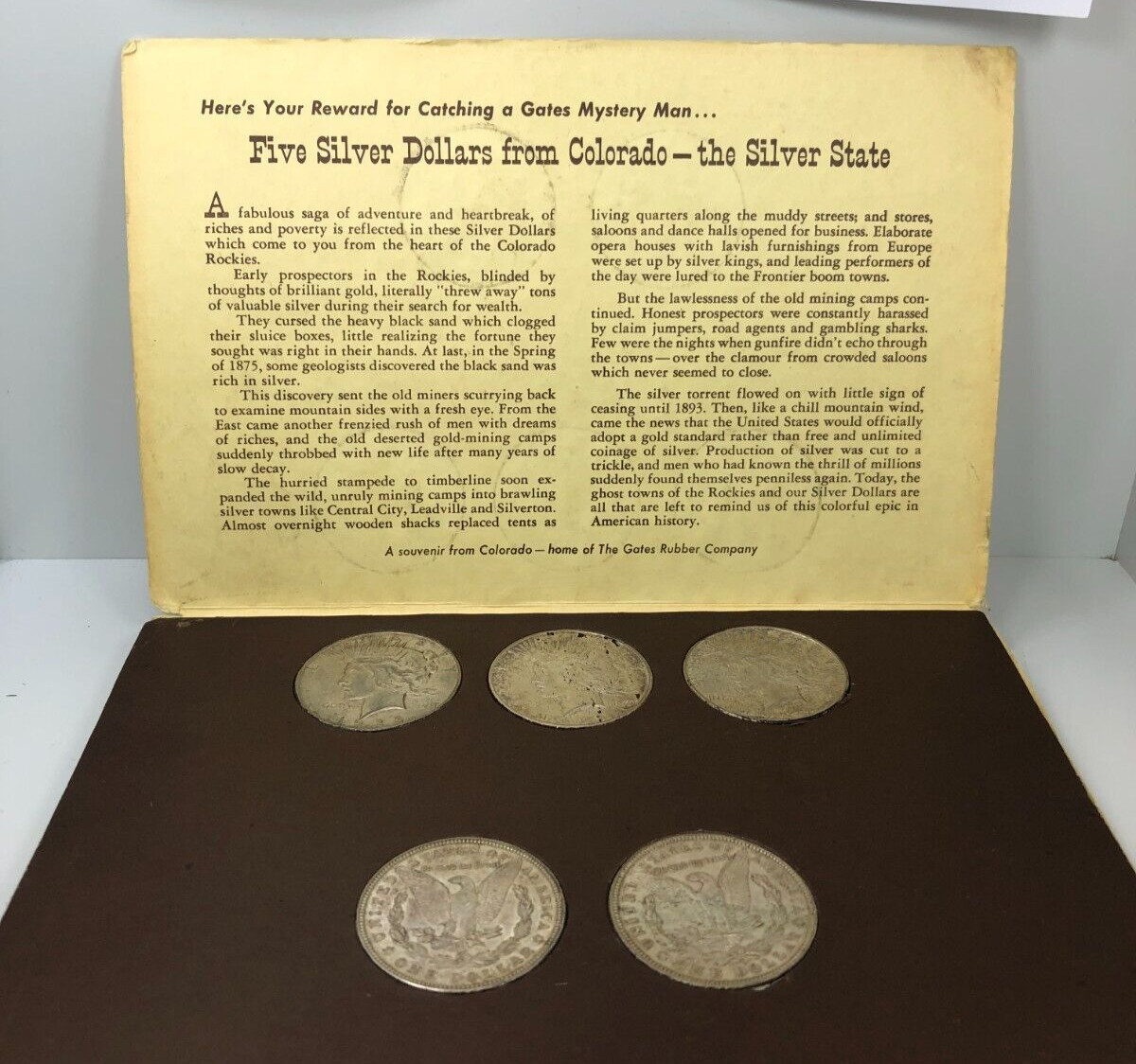 Five Silver Dollars From Colorado ~ The Silver State ~ Colorado Souvenir ~Denver
