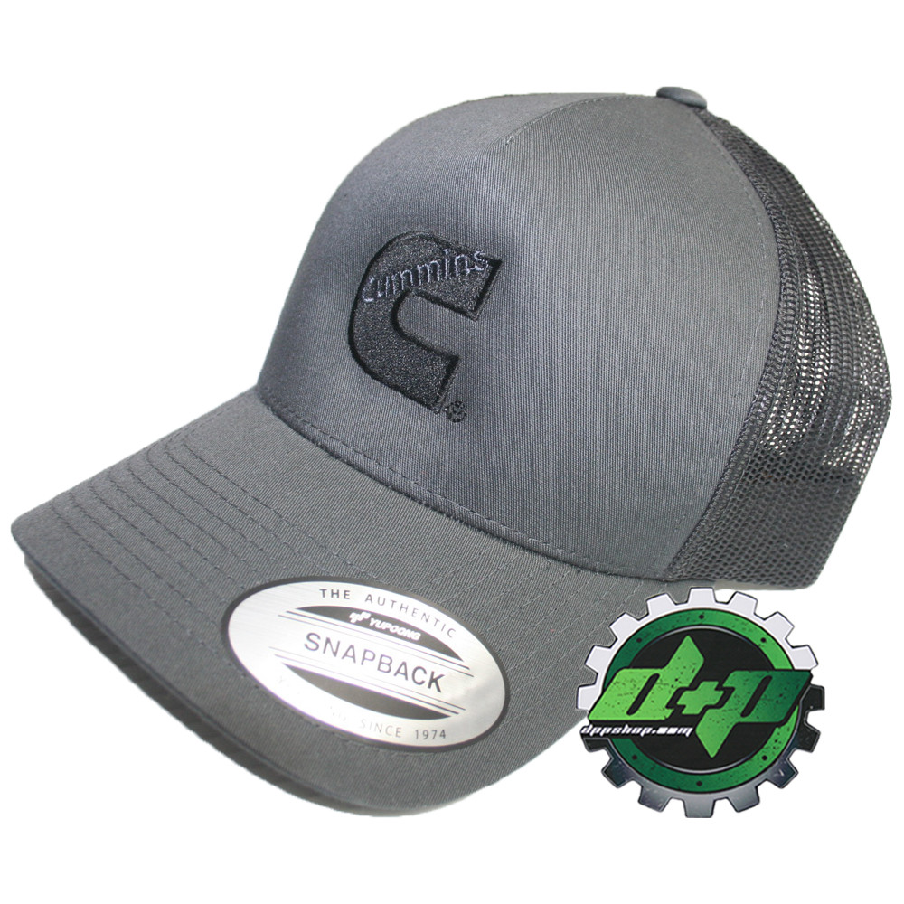 Cummins trucker hat ball cap snapback gray black summer mesh centered logo