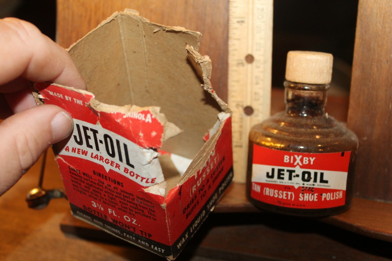 Vintage Bixby Jet Oil Tan Shoe Polish Bottle Box
