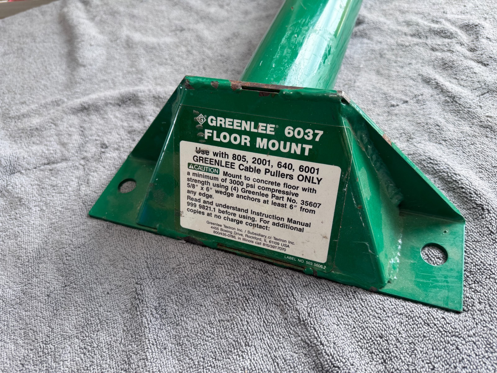 Greenlee 6037 Floor Mount for 805 2001 640 6001 Cable Puller / Wire Tugger Used