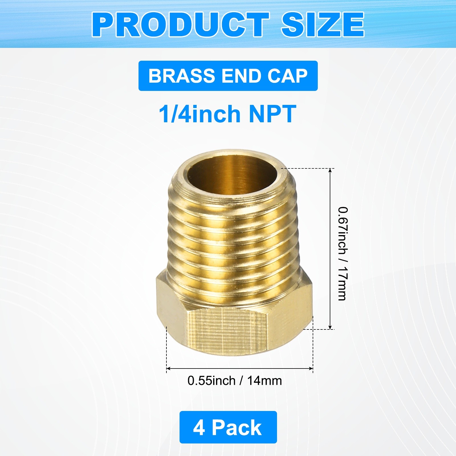4-Pack Brass Pipe Fitting, 1/4 " NPT Female Thread Hex End Cap