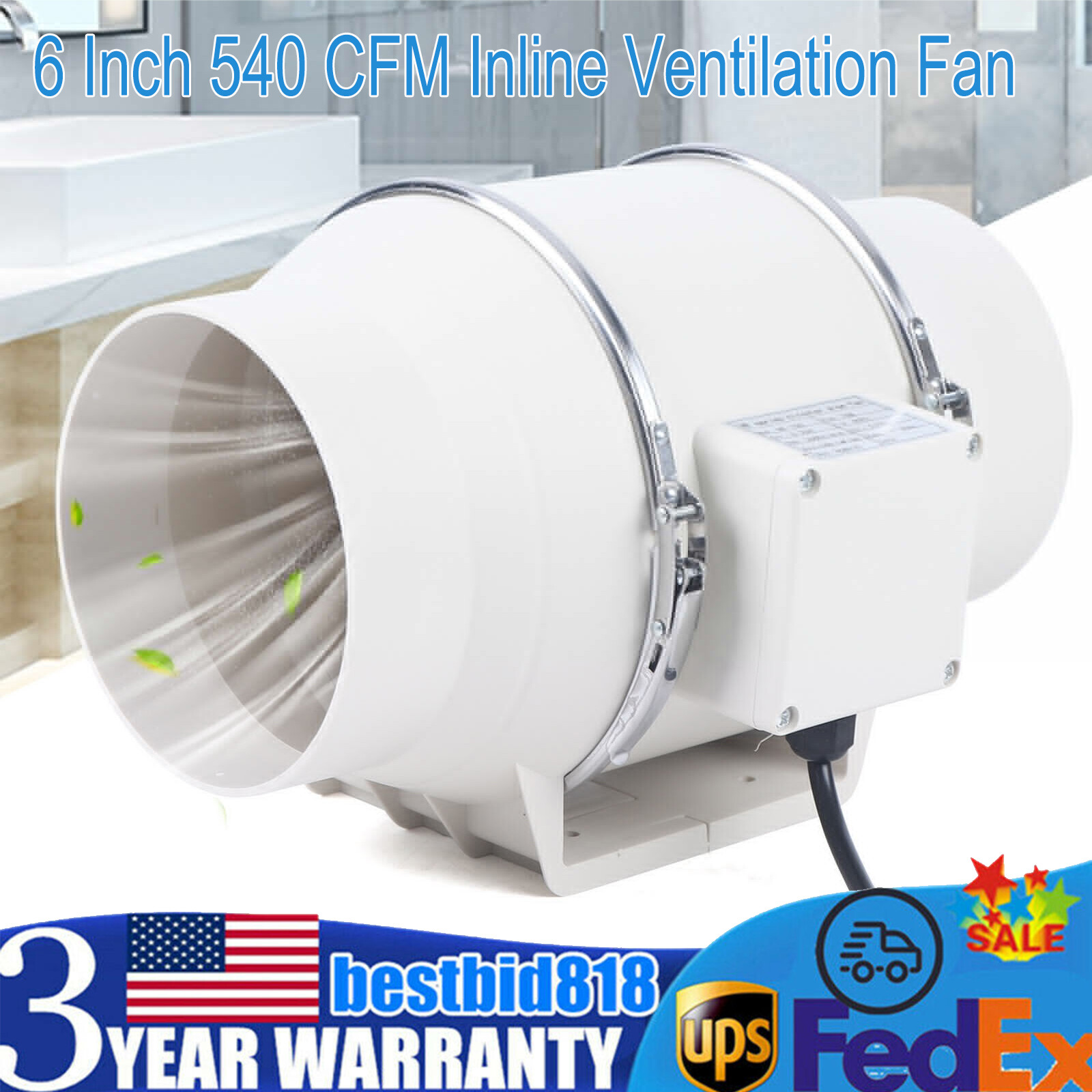 6 Inch 540m3/h Inline Ventilation Fan Air Circulation Vent Exhaust Blower Fan